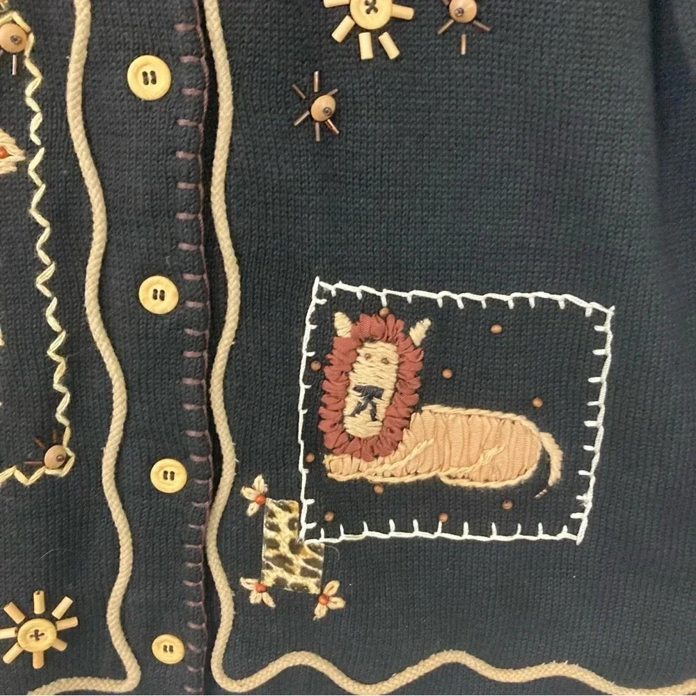 Vintage Arriviste Safari Embroidered Button Short‎ Sleeve Cardigan Large